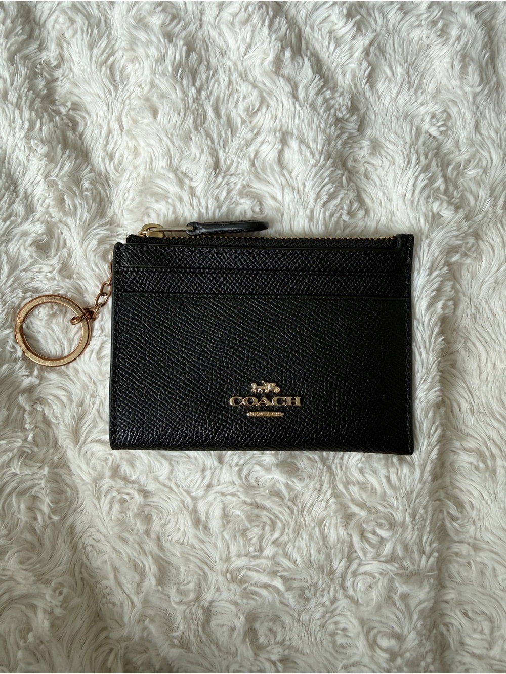 Coach Black Leather Card Holder with Gold Key Ring